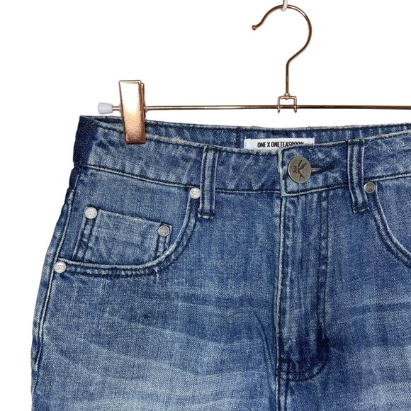 One Teaspoon Bandits High Waist Short Blue Society Cut-off Jean Shorts Size 24 - Picture 3 of 10